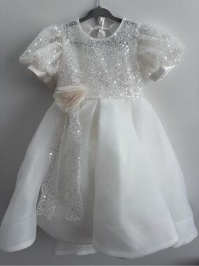 White Sequin Bodice Flower Girl Dress